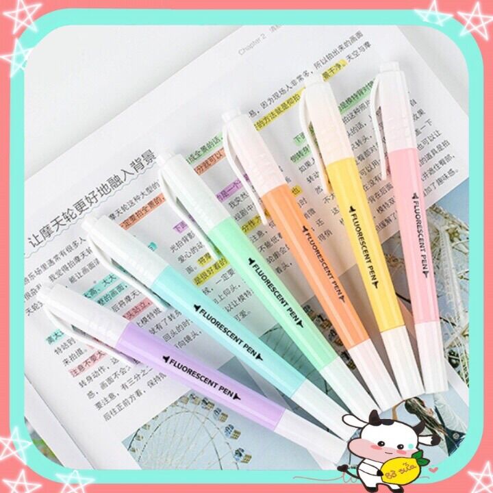 Set 6 Bút highlight pastel 2 đầu FLUORESCENT PEN (dupe STABILO)