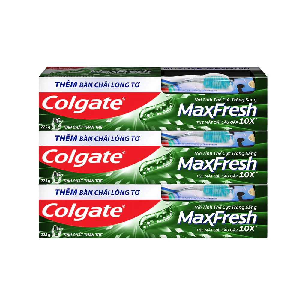 Kem đánh răng colgate maxfresh than tre (3 cây x225g có bàn chải)