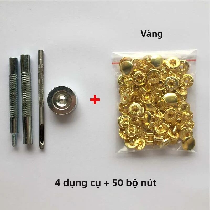 Bộ 50 Bộ Khóa Cài Bằng Da Với Nút Kim Loại 10mm/12mm/15mm Kèm 4 Dụng Cụ Lắp Đặt Cho Phụ Kiện Quần Áo