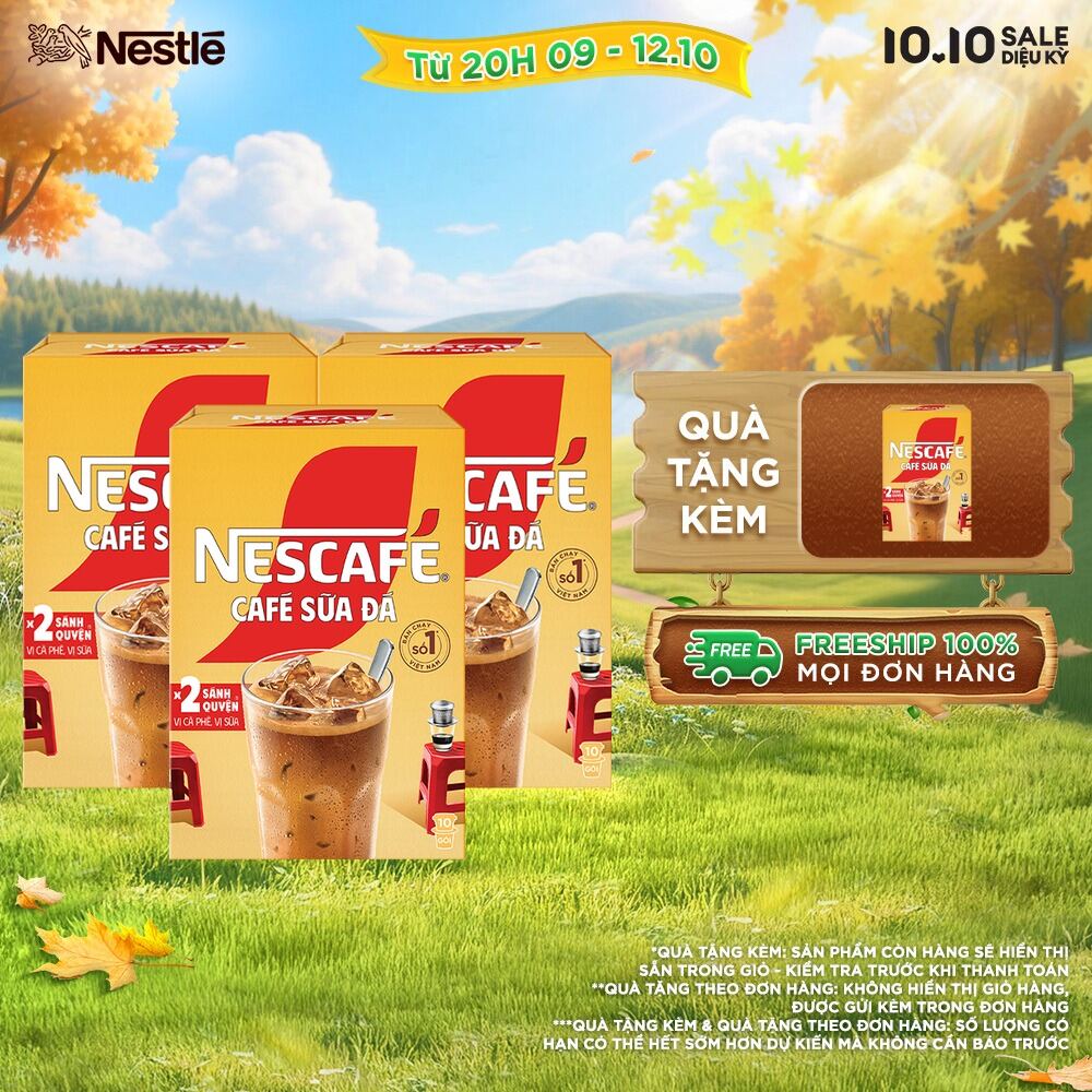 [ƯU ĐÃI THÁNG 10] [FREESHIP TOÀN QUỐC] Combo 3 hộp Cà Phê Sữa NESCAFÉ Cà Phê Sữa Đá (Hộp 10 Gói x 24g)
