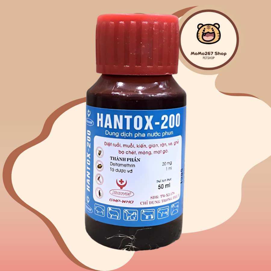 Chai 50ml - dung dịch pha nước- kiến, gián, ve, rận, bọ hantox 200