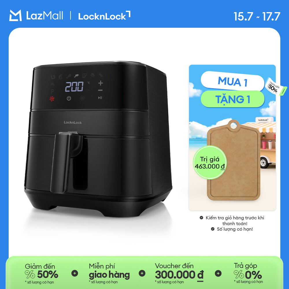 Nồi chiên không dầu LockLock cao cấp EJF284BLK 5.5L - 8 chế độ nấu, Công nghệ đối lưu 360° , Màu đen - Hàng Chính hãng - bảo hành 2 năm