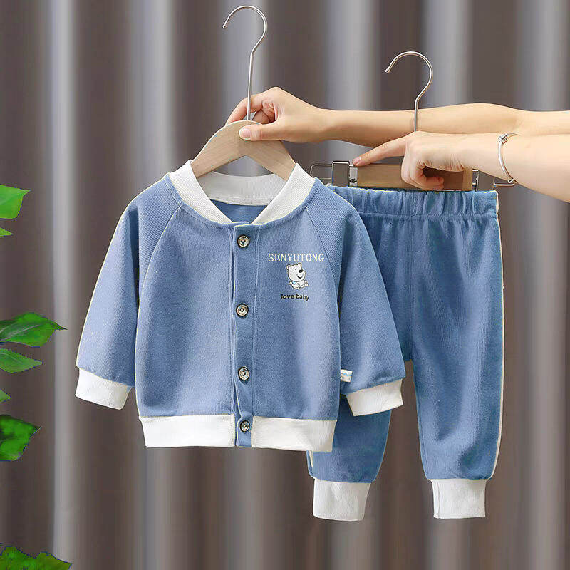 Quần áo trẻ em bộ quần áo thể thao hai chi tiết em bé quần áo xuân thu em bé áo khoác cardigan kiểu tây bé gái bé trai quần áo mùa thu