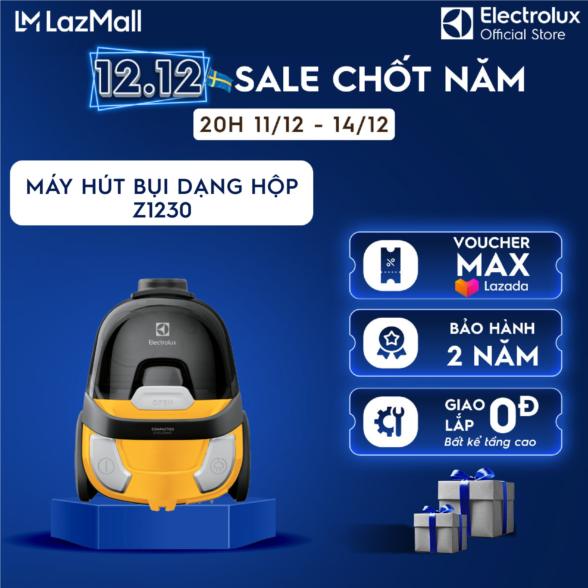 Máy hút bụi Electrolux Z1230 1600W - Vàng cam, Dung lượng 1L, Kích thước 290x290x500mm