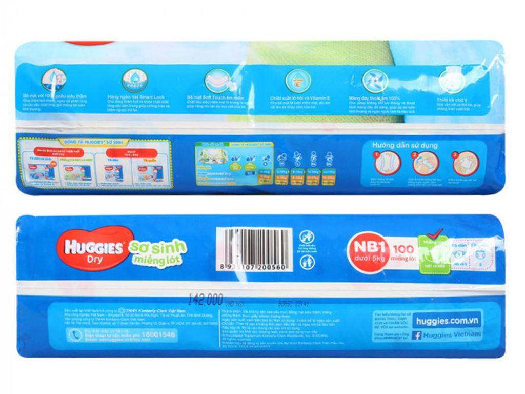 Miếng lót Huggies NB1 108 + 14 miếng (Dưới 5kg).