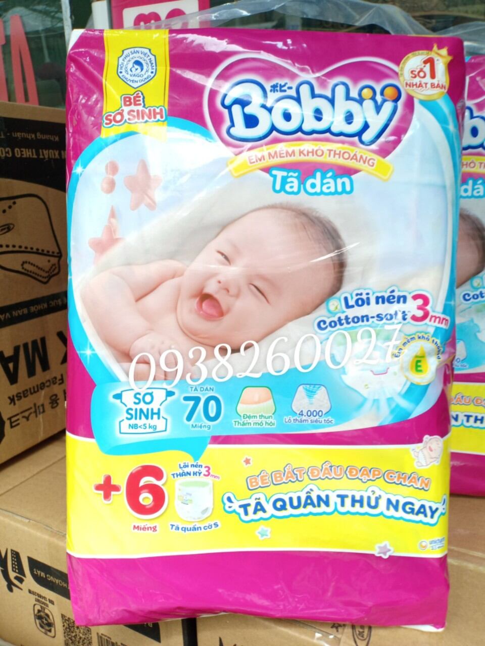Tã Dán Bobby XS70+4 miếng tã quần (Bé dưới 5kg)