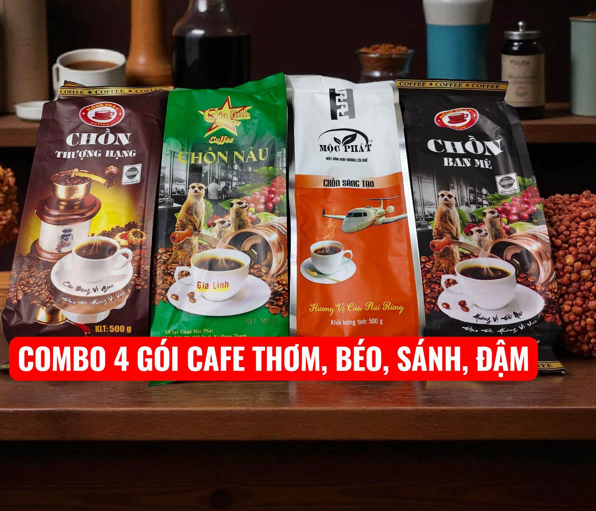  combo 4 gói cafe 500g = 2kg CHỒN THƯỢNG HẠNG+CHỒN NÂU+CHỒN SÁNG TẠO+CHỒN BAN MÊ  THƠM BÉO ÍT ĐẮNG ĐẬM SÁNH. 