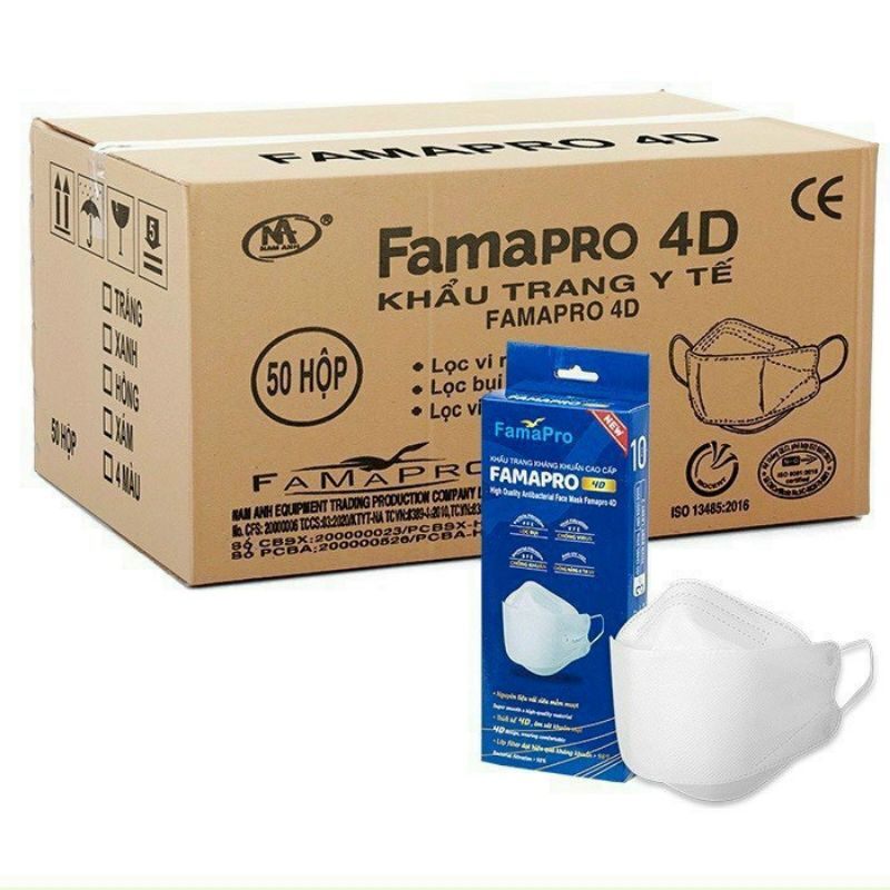 Thùng 500 cái khẩu trang Nam Anh Famapro 4D hộp Mix màu theo yêu cầu