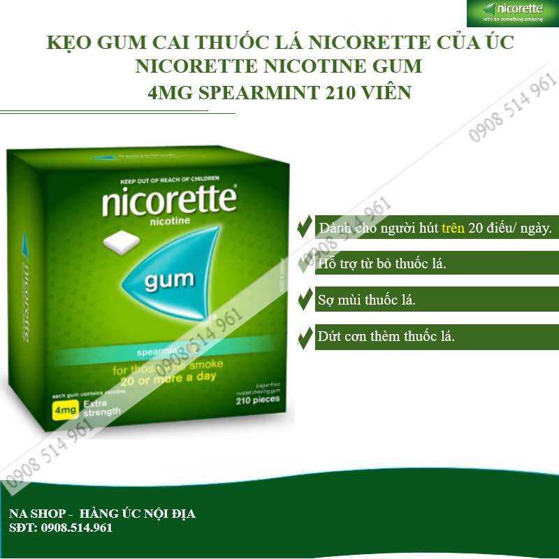 Kẹo cai T.H.U.Ố.C lá Nicorette Gum 4mg Spearmint