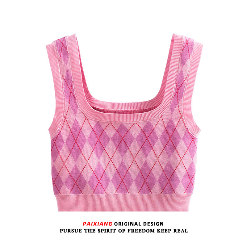 Áo Vest Kẻ Caro Cổ Vuông Áo Ba Lỗ Nữ Mùa Hè Mới Áo Khoác Ngoài Áo Ba Lỗ Áo Ba Lỗ Cổ Đứng Áo Vest Thờ