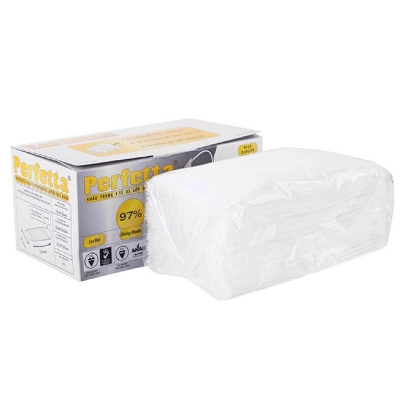 Khẩu trang y tế 3 lớp Perfetta Moderate trắng/xanh (50 cái/hộp)