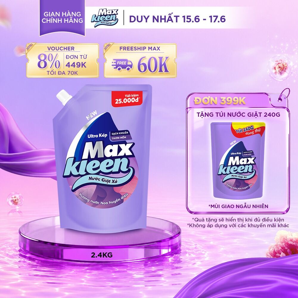 Túi nước giặt xả MaxKleen 2.4kg (Huyền Diệu/ Hoa Nắng/ Vườn Sớm Mai)