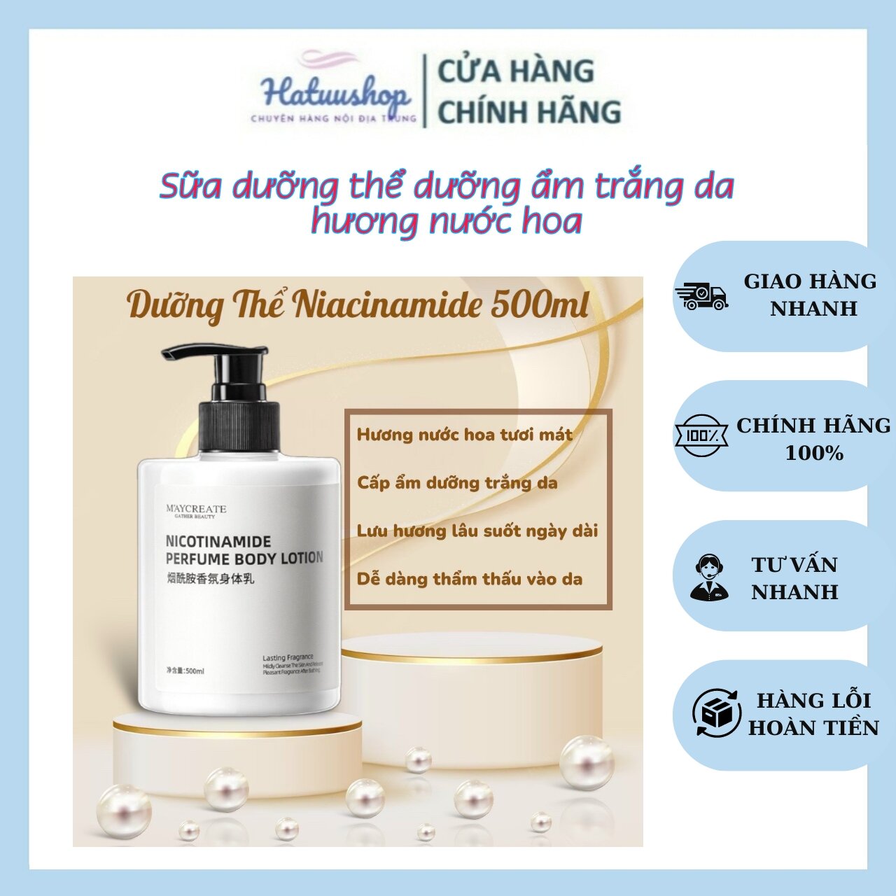 Sữa Dưỡng Thể Trắng Da Niacinamide Hương Nước Hoa Thơm Lâu Dưỡng Trắng Da Maycreat