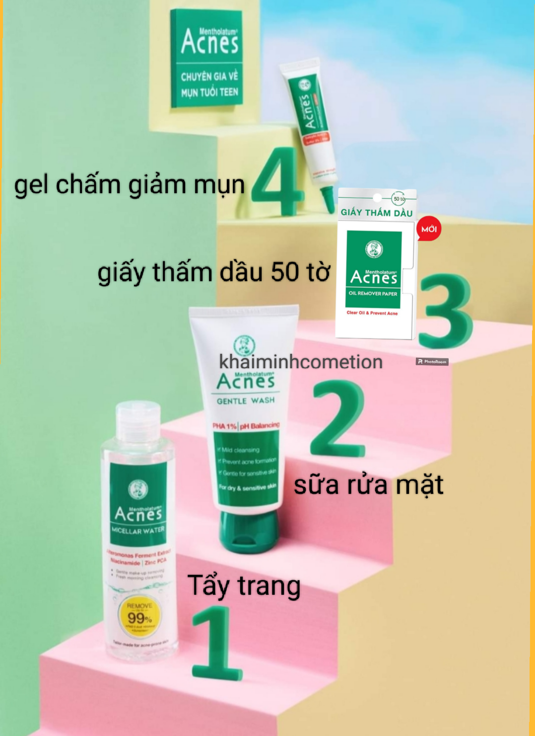 Bộ 4 sản phẩm Acnes ngăn ngừa mụn : nước tẩy trang acnes 200ml + sữa rửa mặt ngăn ngừa mụn acnes 25 gr + giấy thấm dầu acnes 50 tờ + gel chấm mụn acnes 5 gr