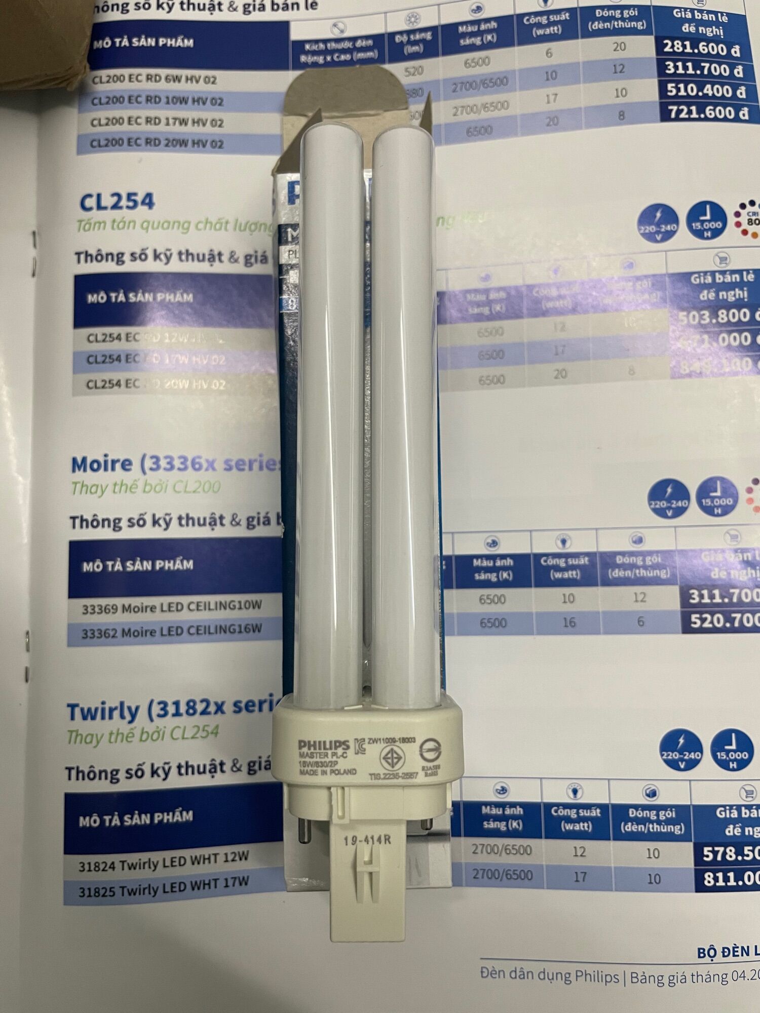 Bóng đèn compact gián tiếp plc 18w/830 2p