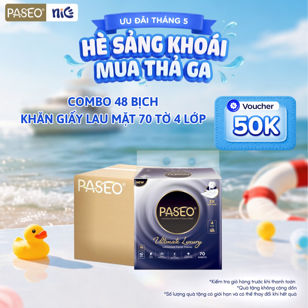 Thùng 12 lốc Khăn giấy lau mặt cao cấp Paseo 70 tờ 4 lớp
