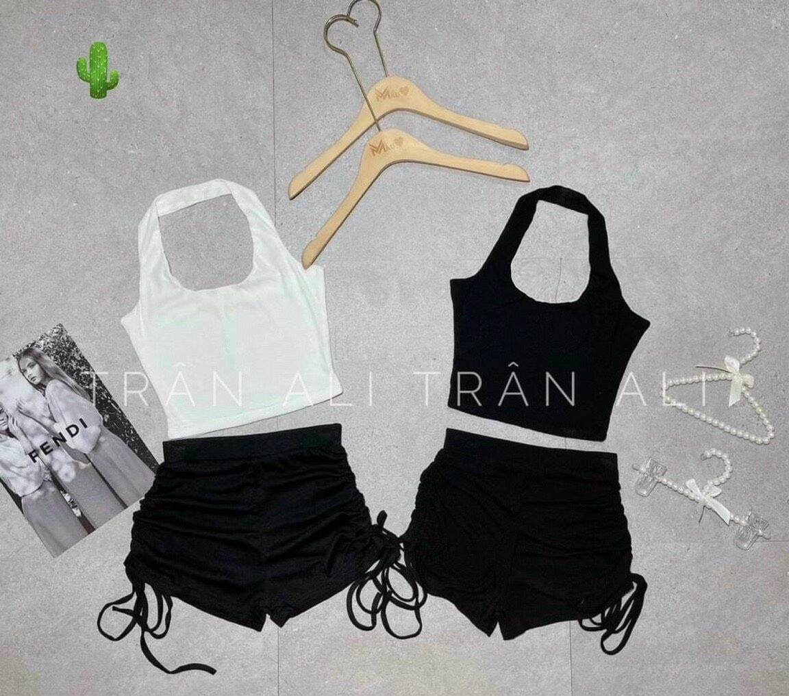 [HCM]Set áo yếm tròng cổ quần đùi rút dây