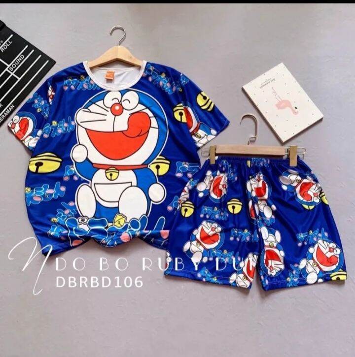 Đồ bộ mẹ và bé mẫu Doraemon xanh quần đùi