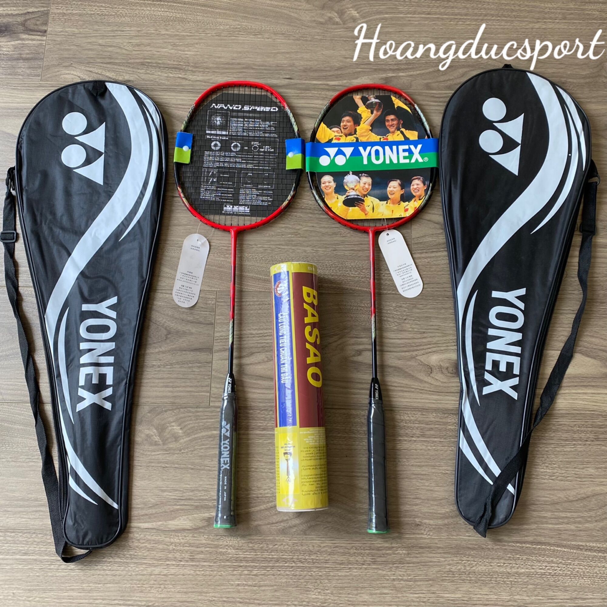 Bộ hai Vợt cầu lông YONEX Cước chính hãng kèm hộp cầu Basao 10 quả