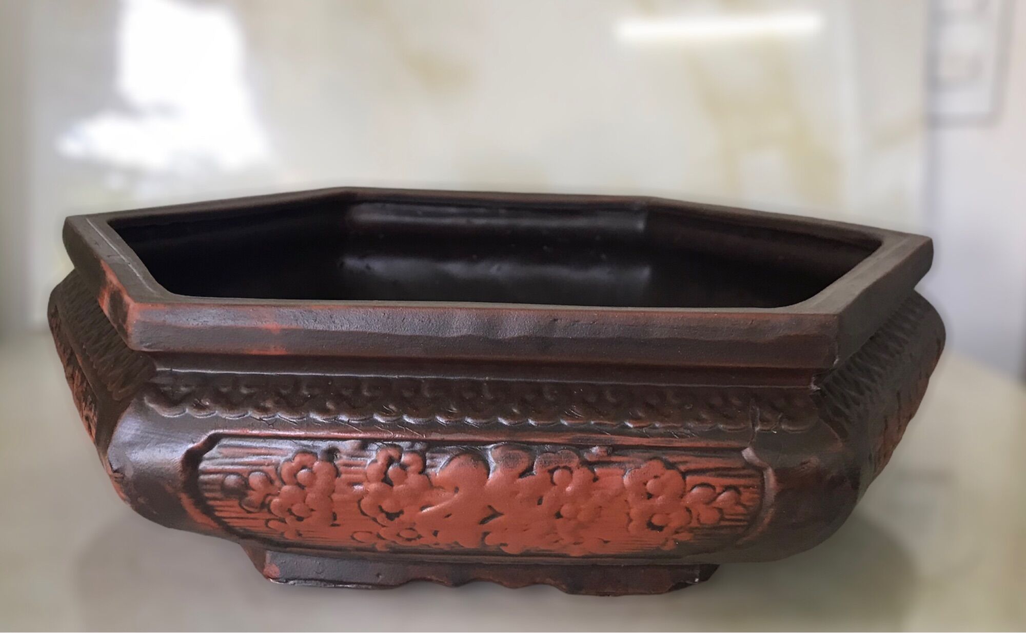 Chậu đất nung bonsai lục giác cạn (size 2)