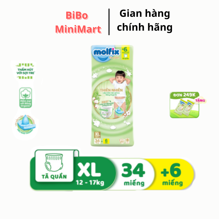Tã/bỉm quần molfix thiên nhiên size xl34 - gói xl34+6