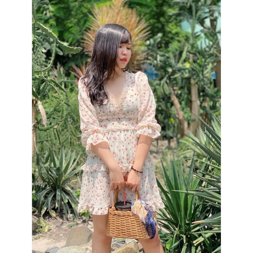 Olalastudio đầm cổ tim bèo hoa dessie dress