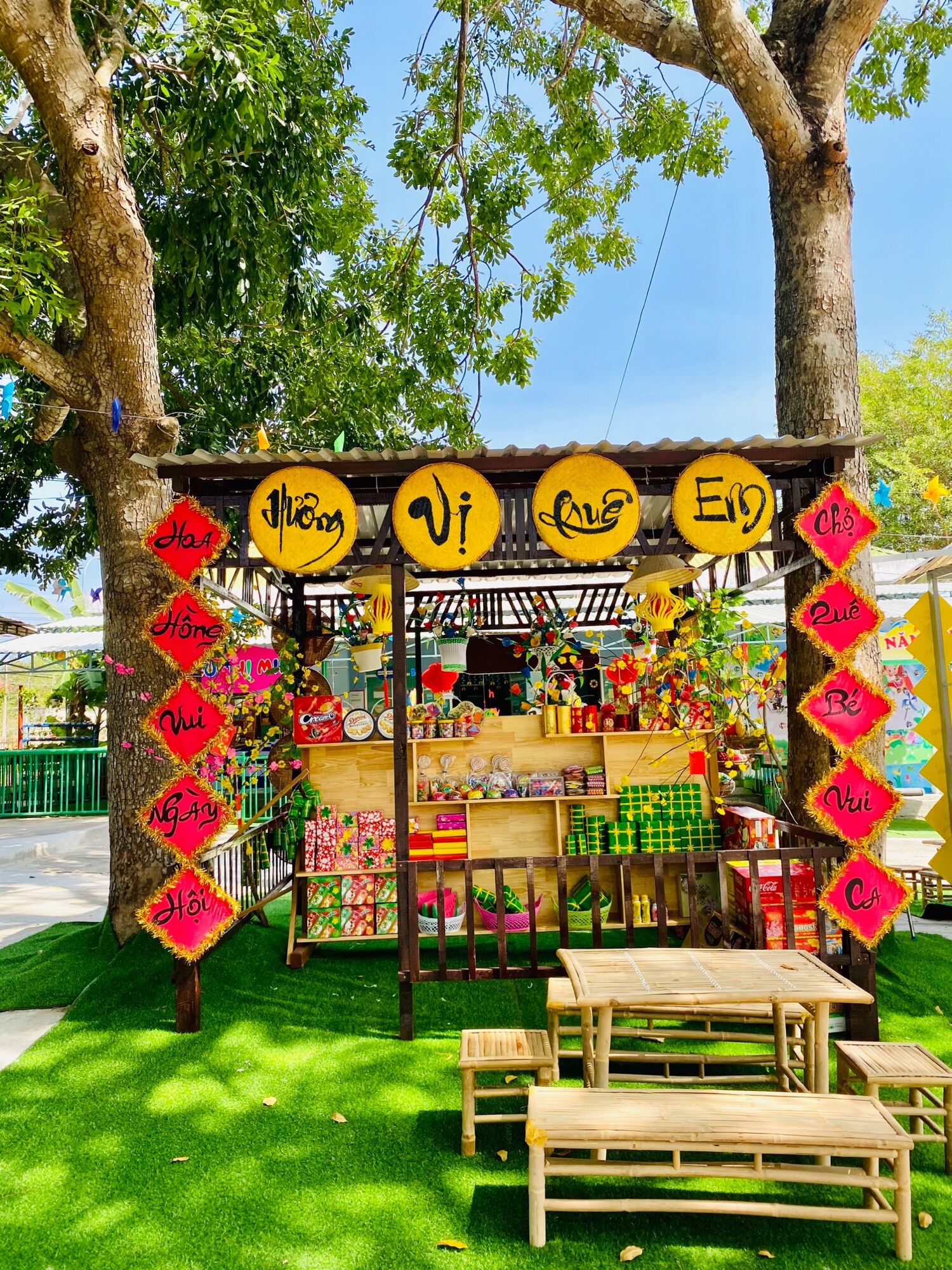 [HCM]Bộ bàn ghế tre có ghế băng