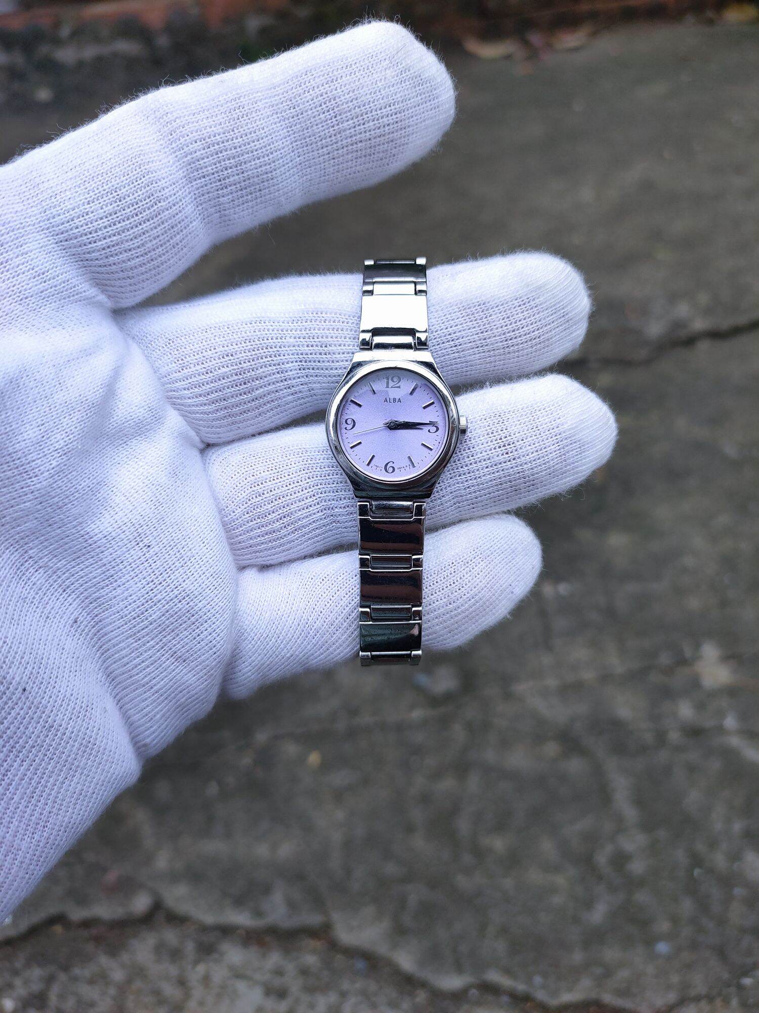 Đồng hồ nữ Alba seiko, mặt tím mộng mơ, mặt tròn size 22mm
