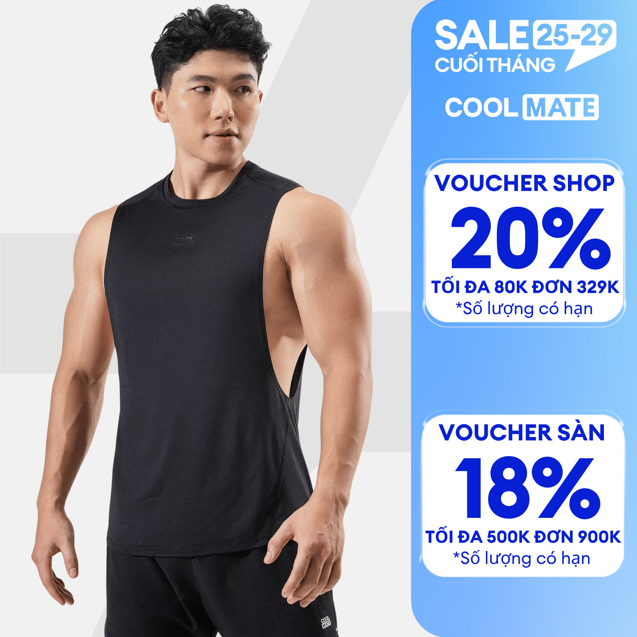 [GIÁ TỐT]Áo ba lỗ Drop Arm thể thao Gym vải Mesh Peach co giãn, thấm hút, nhanh khô, thoáng khí - Coolmate