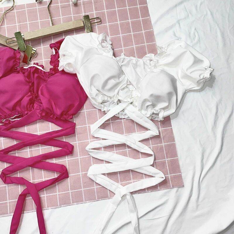 ÁO CROPTOP ĐAN DÂY CHÉO BỤNG XINH ĐẸP a22
