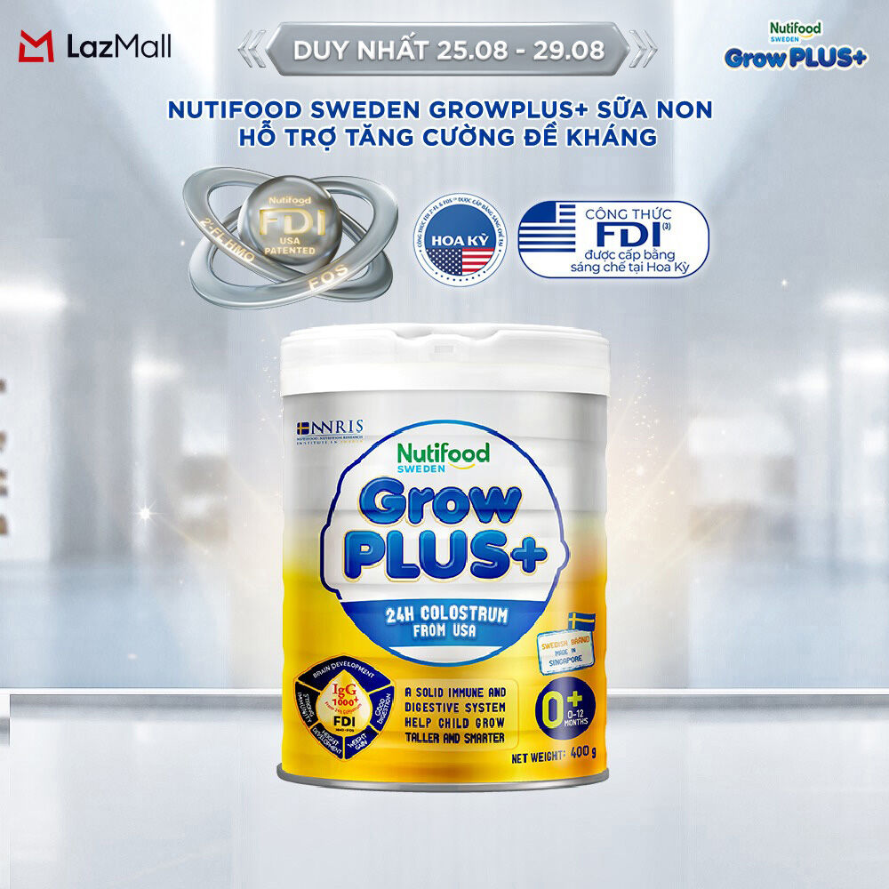 Sữa Bột Nutifood GrowPLUS+ Sữa Non - Hỗ Trợ Tăng Cường Đề Kháng 400g - 0-12 Tháng Tuổi - Tăng Cường Hệ Miễn Dịch, Tiêu Hóa Tốt (Lon 400g)