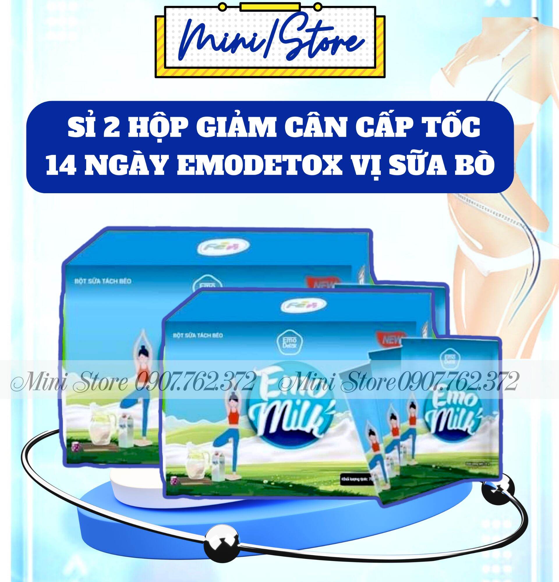 SỈ 2 Hộp Trà Giảm Béo Emoslim Vị sữa / Tặng quà xịn