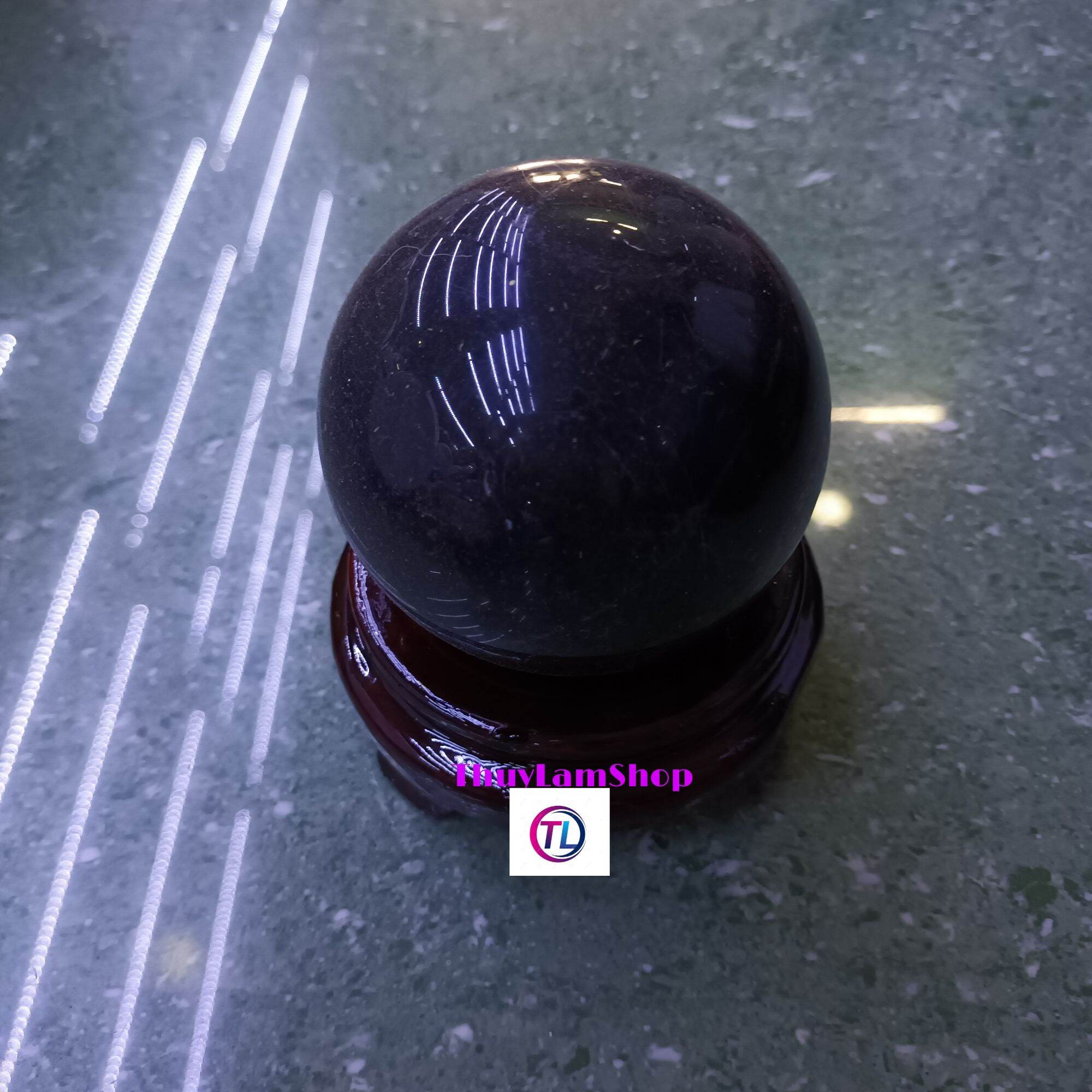 Quả cầu đá thạch anh đen để bàn thờ Thần tài, bàn làm việc, bàn học, phòng khách, thu hút mắn kích tài lộc 100% đá thiên nhiên Thuylamshop