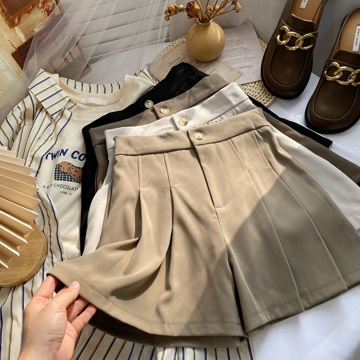 Quần Short Xếp Ly Lưng Cao Thun Sau 306