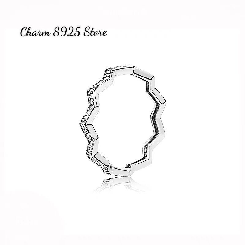 Nhẫn đeo tay pan ale vàng hồng đính đá gợn sóng bạc s925