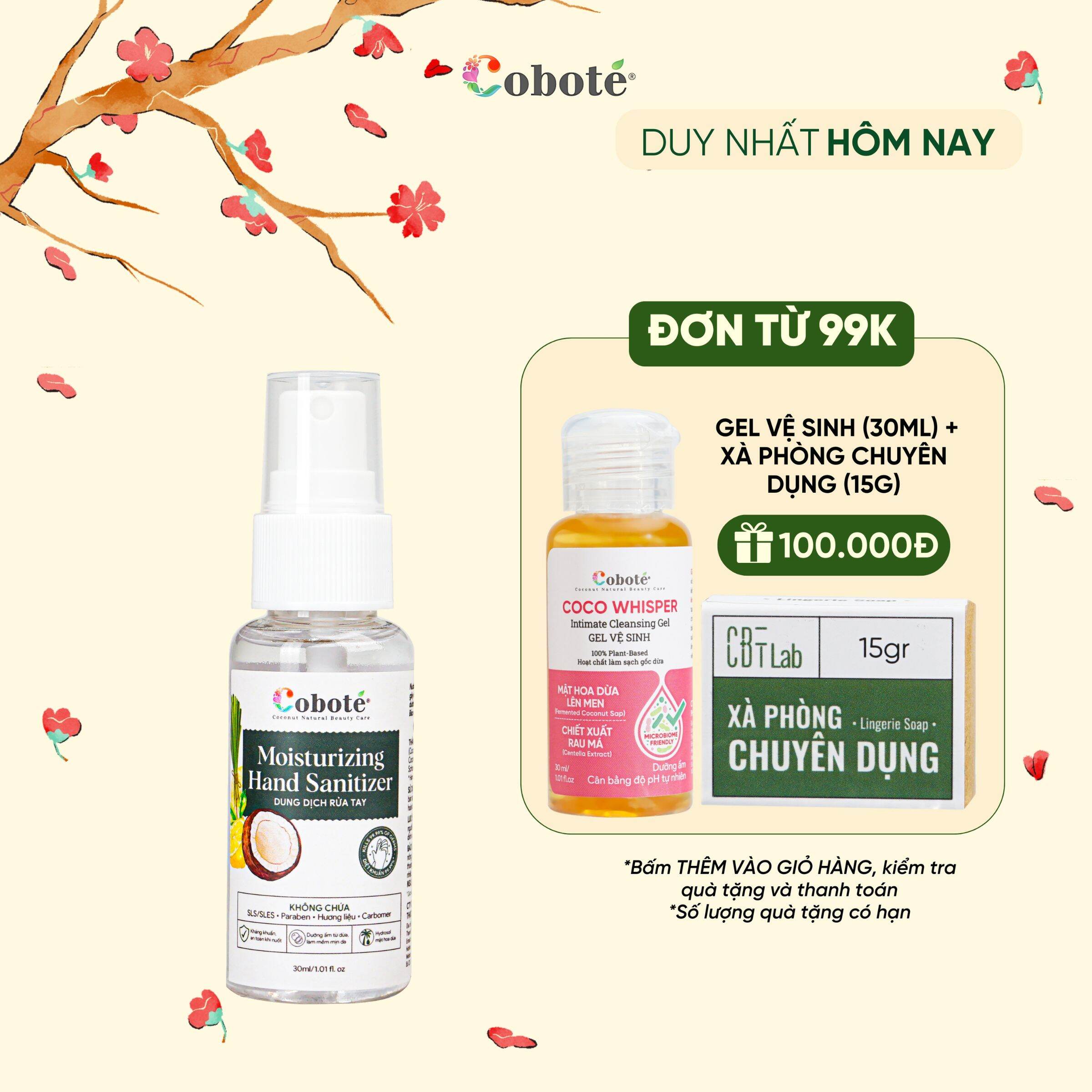 Nước rửa tay khô diệt khuẩn Cobote 30ml/100ml