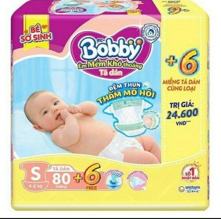 Tã dán Bobby S80 miếng tặng thêm 4 miếng