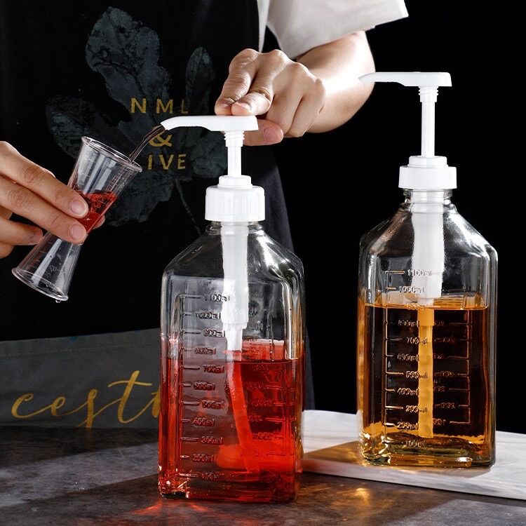 Bình bơm đường, siro nhựa thủy tinh có vòi Pump dung tích 1100-1600ml