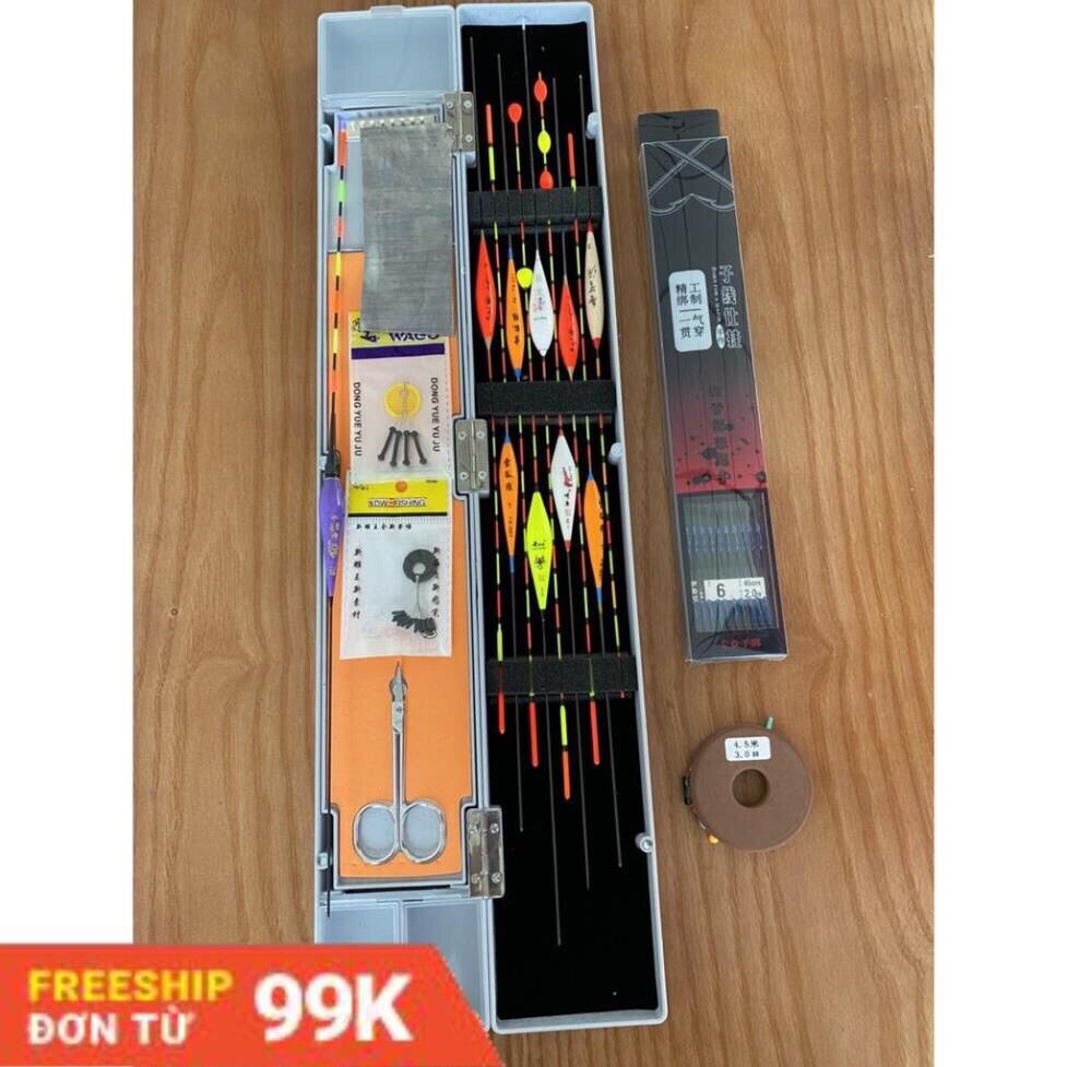 Bộ hộp phao câu cá+ phụ kiện câu đài đầy đủ như hình,hộp phao có kéo kèm phao,phụ kiện câu đài,hp1