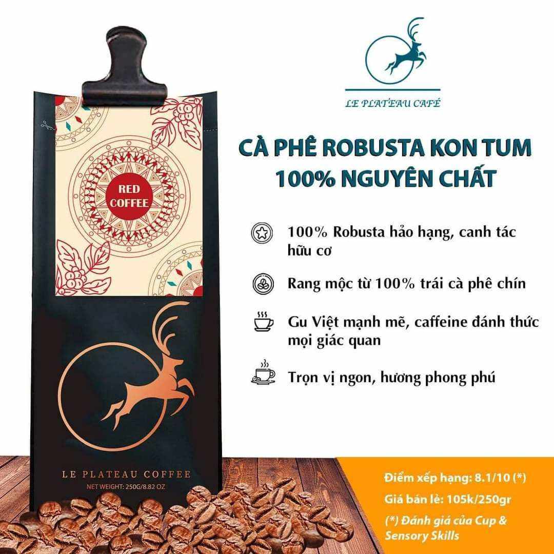 RED Coffee: Cà phê Robusta Măng Đen 100% nguyên chất - Gu Việt đậm đà mạnh mẽ - 250g cà phê pha phin