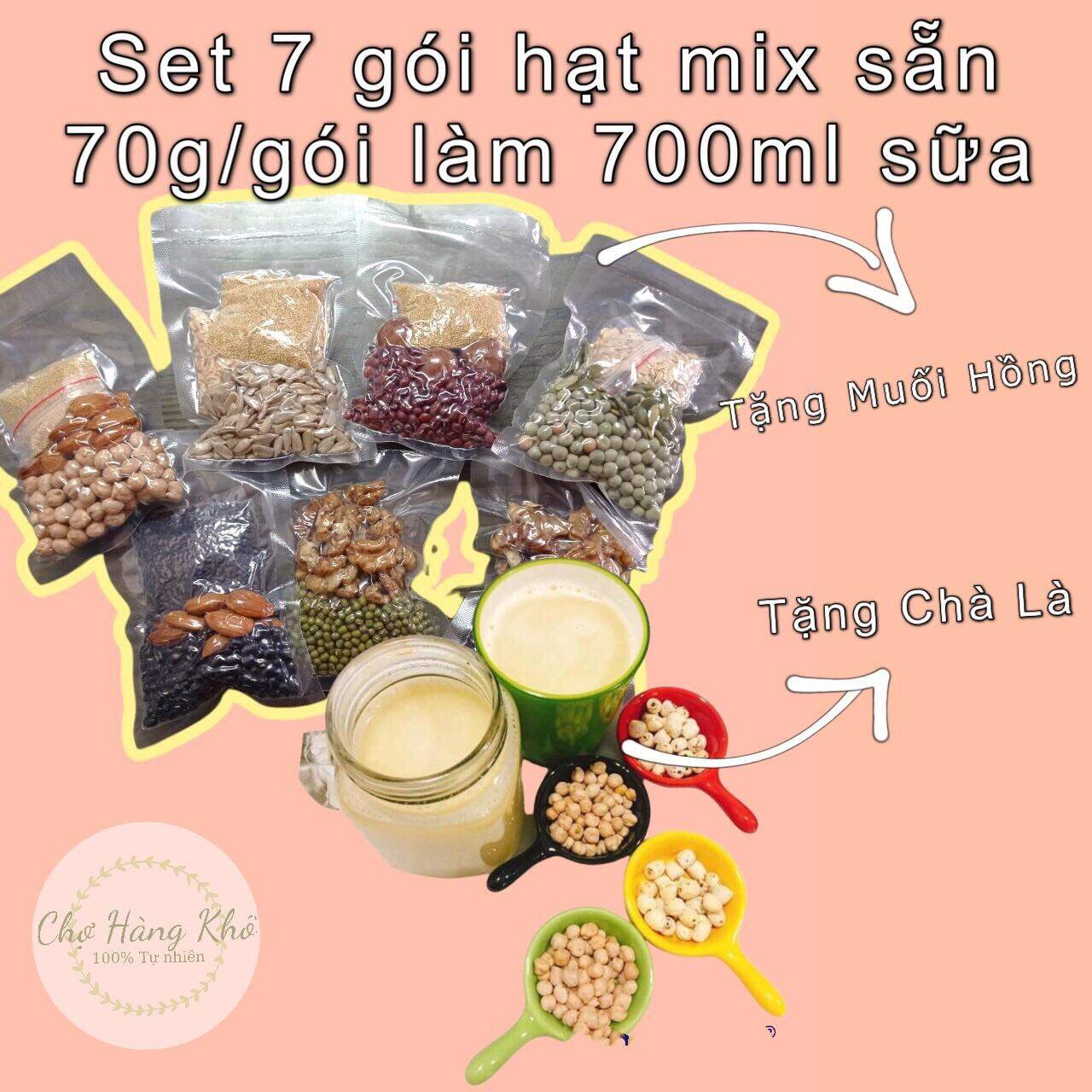Set 7 gói hạt làm sữa/ hạt dinh dưỡng/ hạt nấu sữa mix sẵn tiện lợi nấu được 700ml - 1000ml sữa