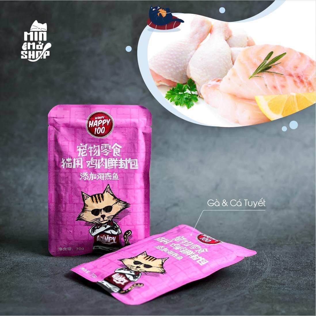 (Combo 10-20-30)Pate Wanpy Happy 100 cho mèo gói 70g