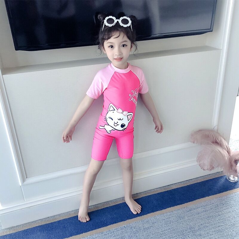 Bộ bơi bé gái liền quần màu Hồng