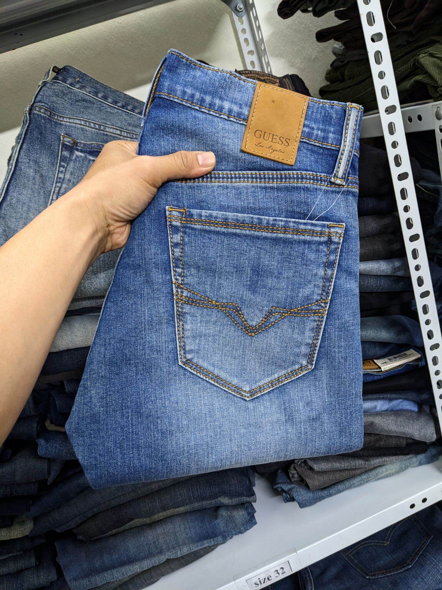 quần jeans levis lai biên denim màu xanh bạc 