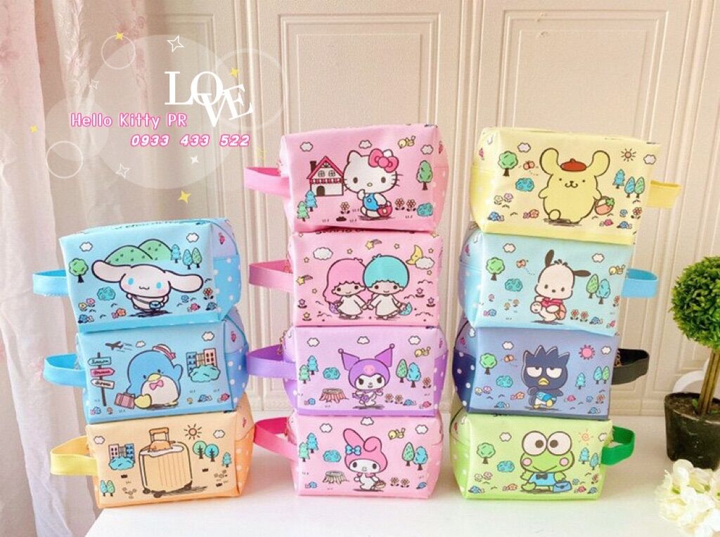 Túi đựng mỹ phẩm, bút viết Hello Kitty Doremon Doraemon