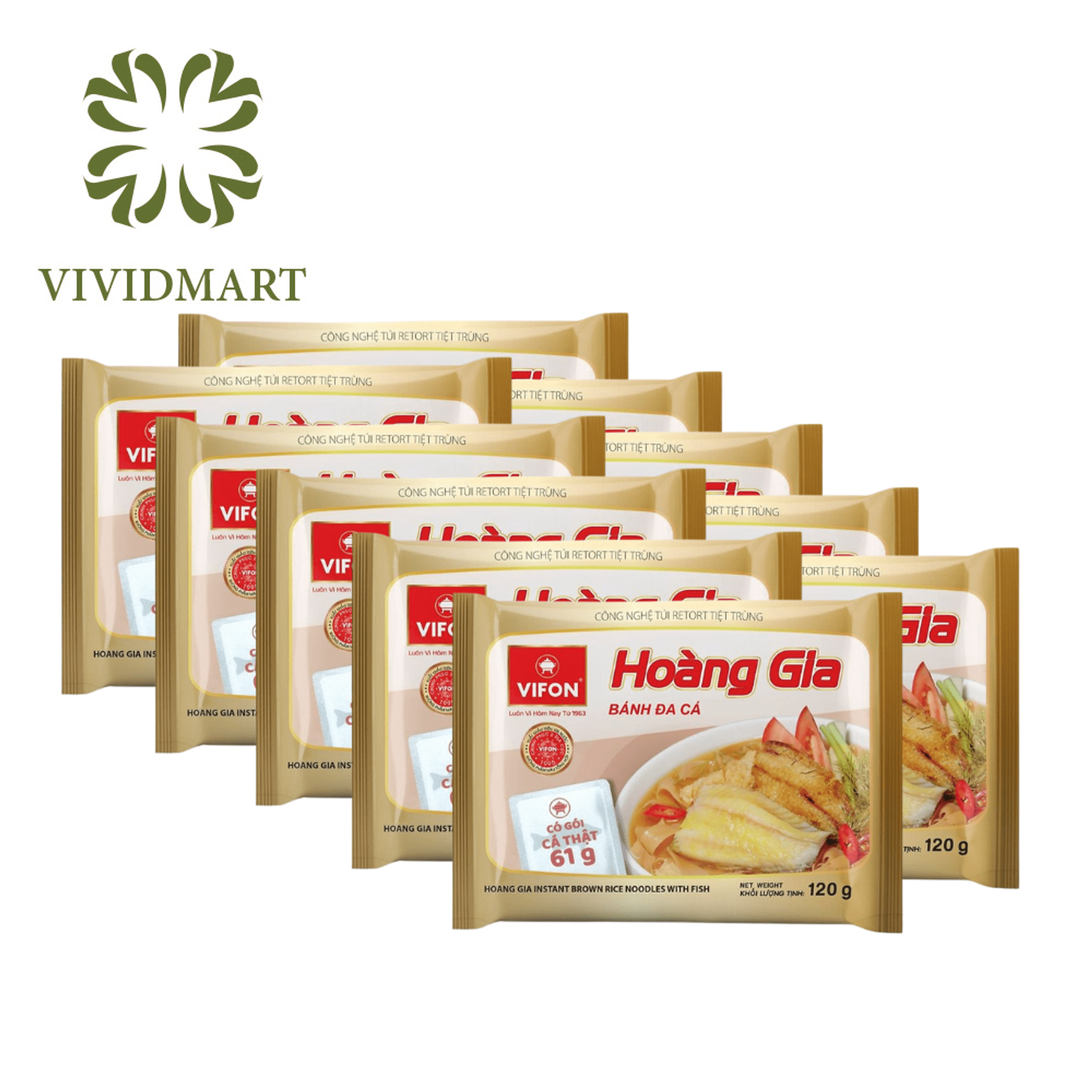 [SET OF 10 PACKAGES] - VIFON - HOANG GIA INSTANT BROWN RICE NOODLE WITH CRAB (REAL CRAB SOUP PACK) AND HOANG GIA INSTANT BROWN RICE NOODLE WITH FISH (REAL FISH PACK) (120G/PACKAGE)