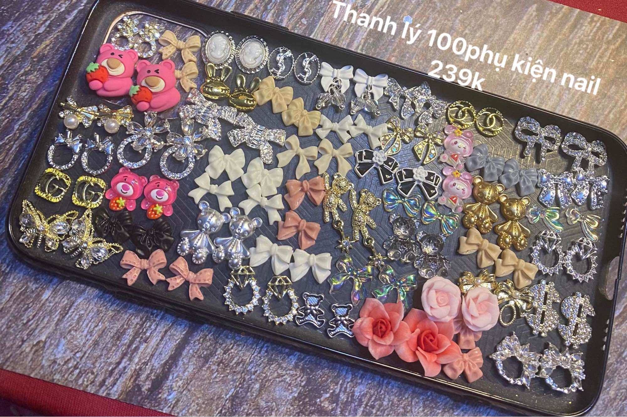 Combo 100 phụ kiện làm nail (charm, sticker,..)