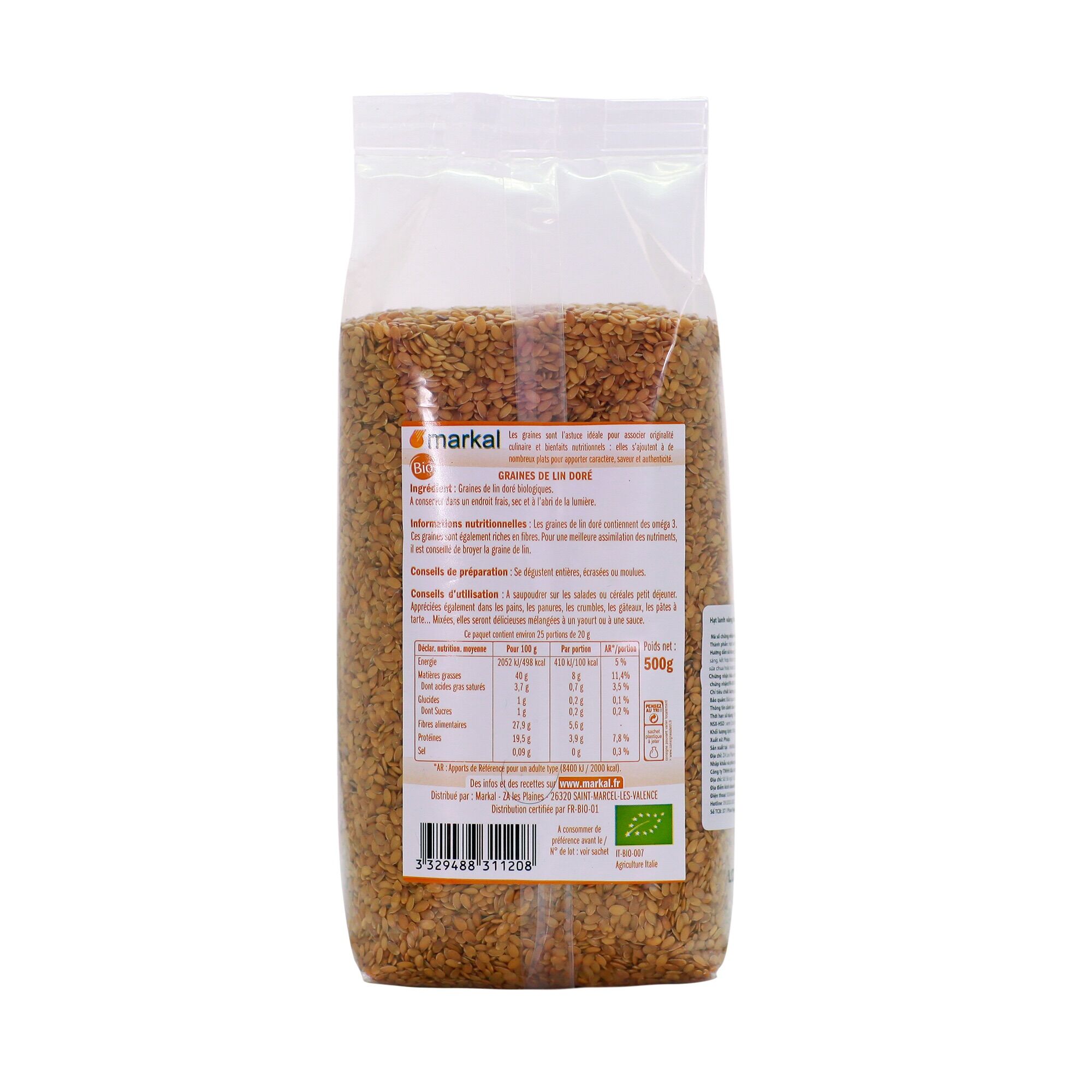 (Tách lẻ 100g) Hạt lanh vàng hữu cơ Markal