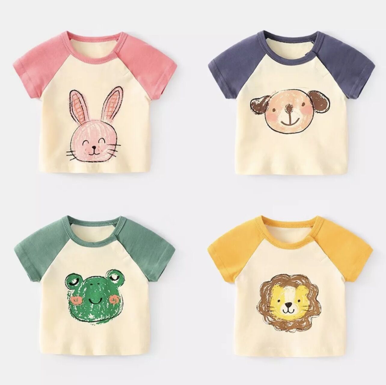 [RẺ VÔ ĐỊCH] Áo Cộc tay phối màu hình thú ngộ nghĩnh bé trai bé gái 8-18kg