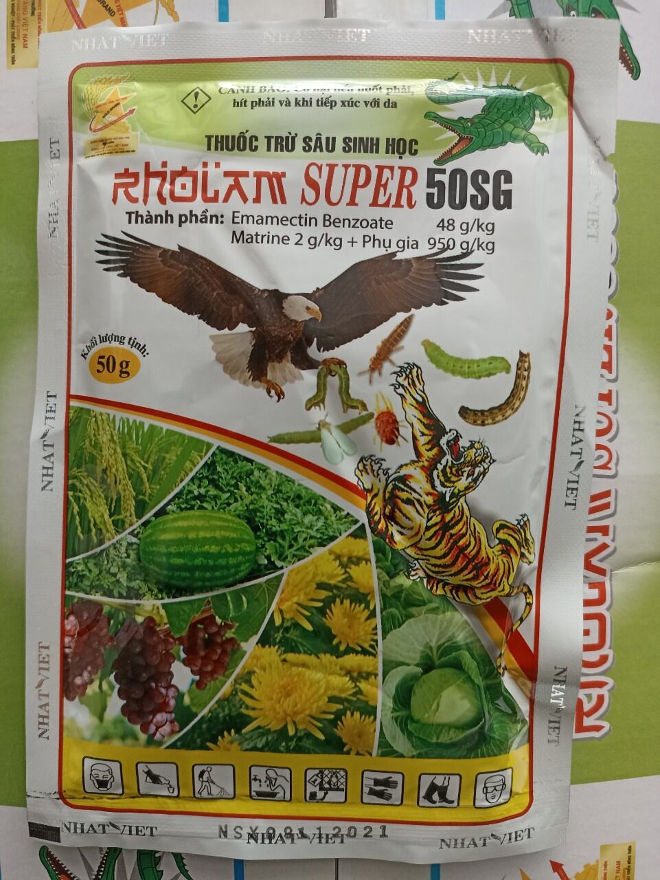 Thuốc trừ sâu sinh học RHOLAM SUPER 50SG gói 50gr hỗn hợp 2 hoạt chất thuốc sinh học rất mát cho cây